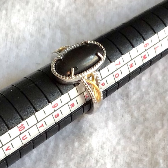 Shungite Oval Ring in Platinum & Gold Over Brass - Picture 5 of 8
